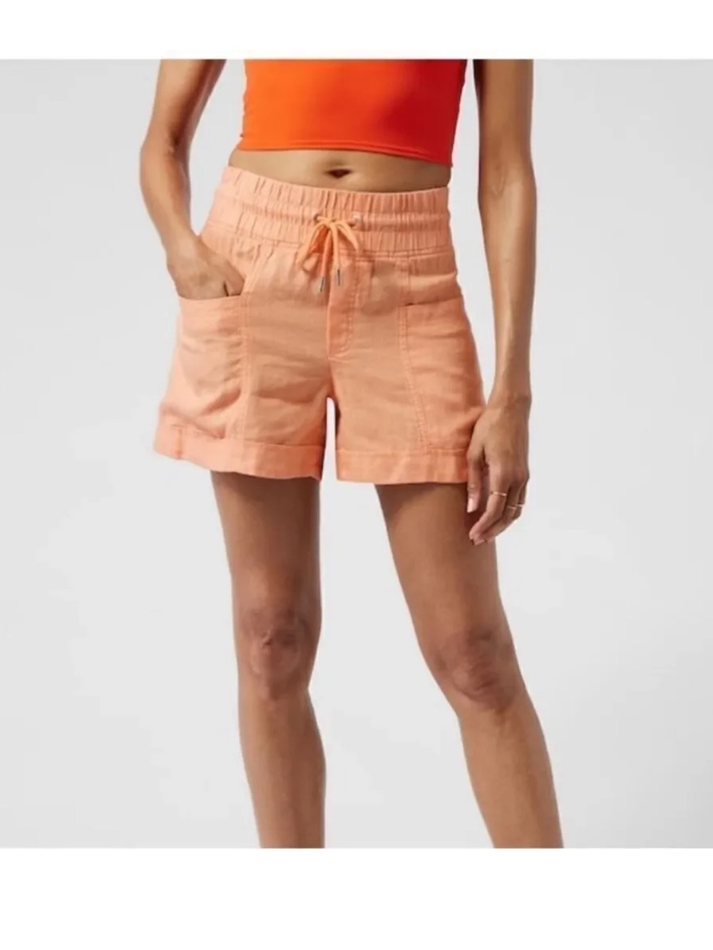 Athleta Peach Drawstring Linen-Blend Shorts